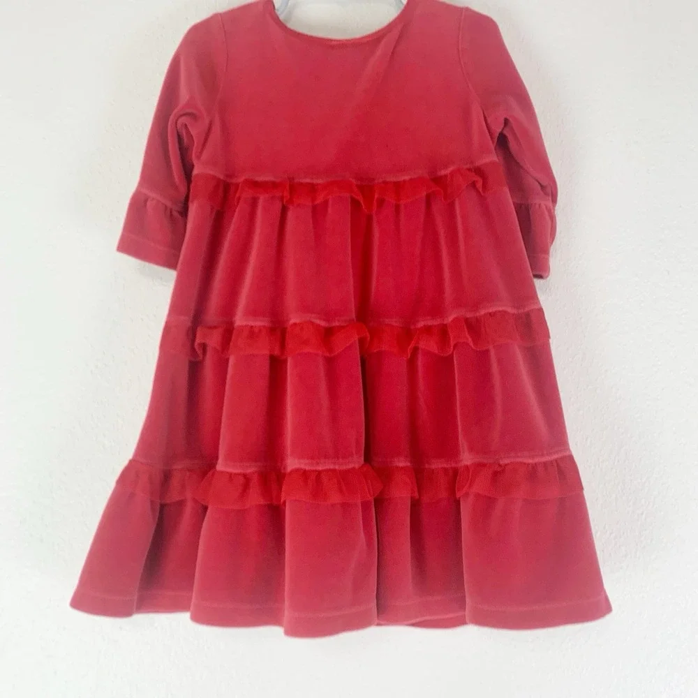 Hanna Andersson Dress Girls‎ 4 100 Red Tiered Velvet Holiday Christmas PLAY